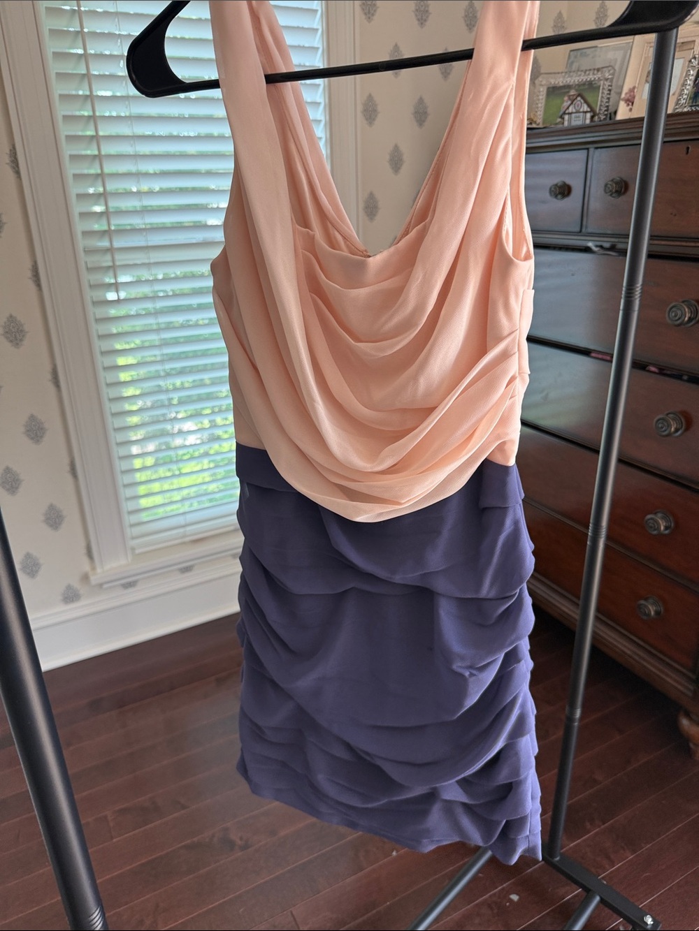 Express Peach and Navy Draped Mini Dress